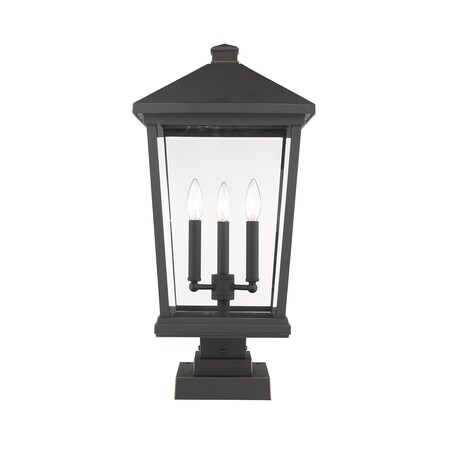 Z-Lite Beacon 3 Light Outdoor Pier Mounted Fixture, Oil Rubbed Bronze & Clear Beveled 568PHXLS-SQPM-ORB
